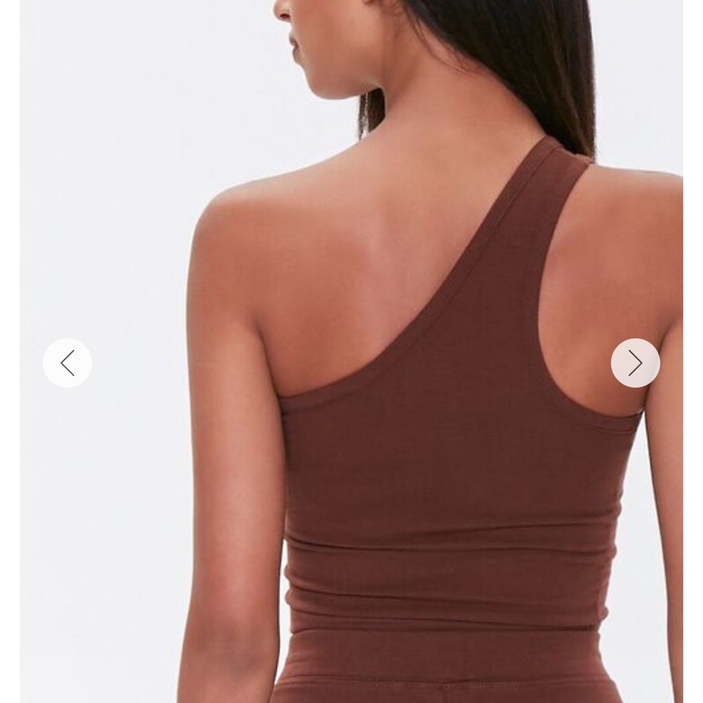 Brown One Shoulder Knit Tank Top Cropped Shirt Crop Sleeveless Summer Blouse Gym - Picture 5 of 17